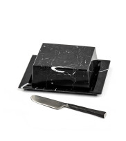Black marble butter dish with closed lid