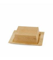 Sustainable wooden butter dish with closed matching lid in natural color