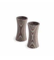 Modern egg cups made of multicolored laminated wood in a set of 2 pieces