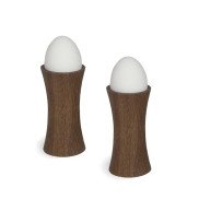 Dark brown Design Egg holder of smoked wood with egg in a set with 2