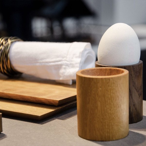 Table ambience with 2 wooden egg cups OGG