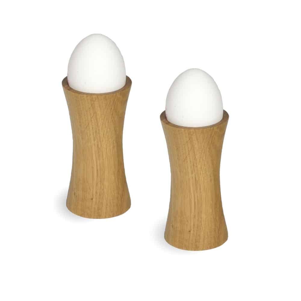 2 egg cups modern design in nature oiled with egg