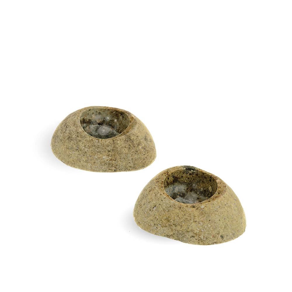 2 river stone egg cups in stone beige empty