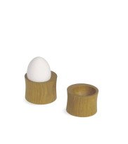 2 egg cups wood nature oiled with one egg