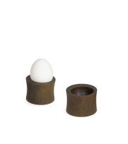 2 Eierhalter aus Holz dunkelbraun mit Ei