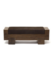 Bench Tronc Deluxe with leather upholstery in solid oak smoked