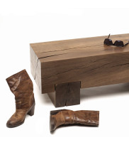 Oak hallway bench with brown boots