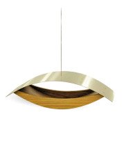 Designer bird feeder in natural oak with stainless steel roof hanging