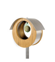 Designer bird feeder round on rod with tit dumplings in natural oiled