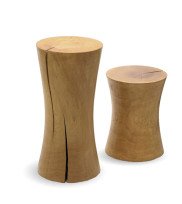 Combination with round table and round wooden stool made of solid oak in nature finish