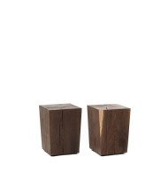 2 wooden stools Klotzki 20 in oak smoked oiled in different grains