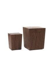 2 wooden stools in oak smoked oiled in different sizes