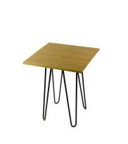 Square stool with hairpin table legs in nature oiled finish as a side stool or bedside table - pure