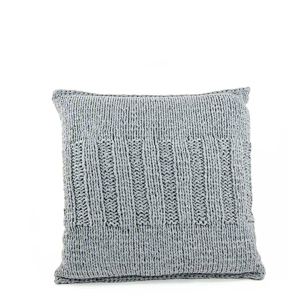 Knitted cushion with ribbed knitted strip in the middle in 50 x 50 cm color stone