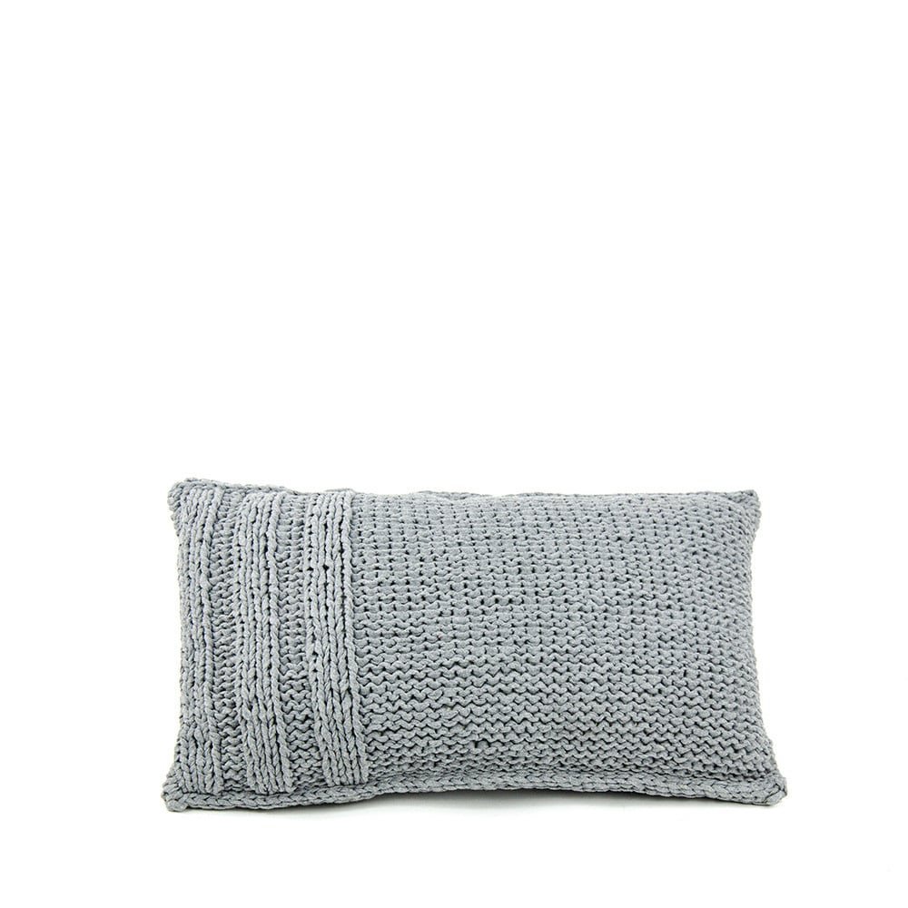 Knitted pillow in recycled cotton yarn in 30 x 50 cm in stone with ribbed part on one side