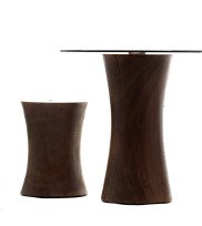 Runder Esstisch aus massiver Eiche geräuchert und Glasplatte ⌀ 75 cm mit passendem Sitzhocker