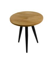 Round Tripod side table with beveled table top made of oak nature oiled top view