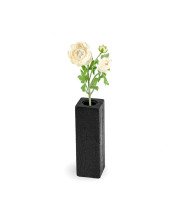 Square vase black oak processed in yakisugi with glass insert decorated with fresh flower