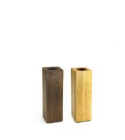 Square wooden vase Column 25 with 2 variations smoked finish and nature oiled finish with glass insert