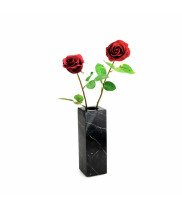 Black marble vase in square with glass insert decorated with 2 red roses