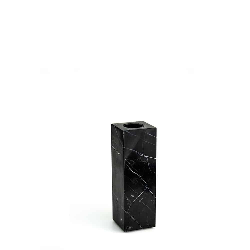 Black marble vase in square with glass insert