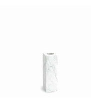 Modern vase made of white marble in angular shape decorated with glass insert