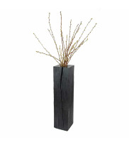Black floor vase in oak yakisugi with willow catkins