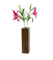 Square floor vase COLUMN 55 in smoked oak oiled finish with rose flowers