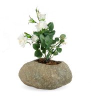 Stone pot POT- L from river stone in stone grey with roses