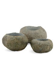 3 different sizes of stone pots POT from river stone in stone grey empty