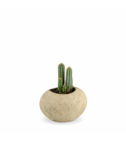 Planter POT S made of river stone in the colors of stone beige with orchid
