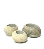 3 unterschiedliche Größen von Blumenübertopf POT aus River stone in steinbeige