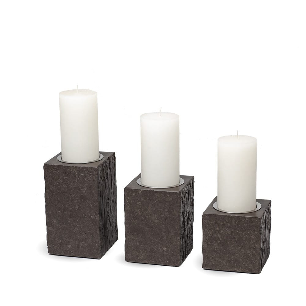Candle holders Set CARA made of stone with stainless steel insert in 3 sizes decorated with candles
