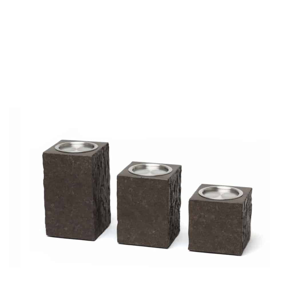 Kerzenhalter CARA aus Stein mit Edelstahleinsatz in 3 Größen schiefergrau