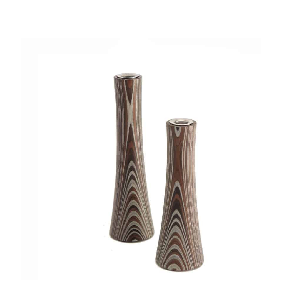 Candle stick holder RAJA made of dyed wood in 2 sizes with stainless steel insert