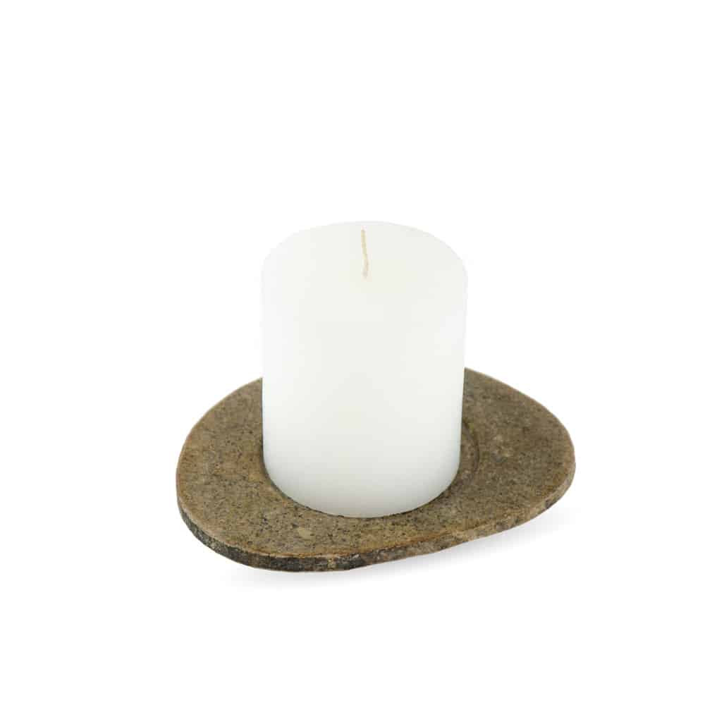 Candle plate holders RIVA made of riverstone in stone-beige with candle