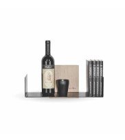 Wall shelf SCALA wood vintage with metal decorated with books and wine bottle