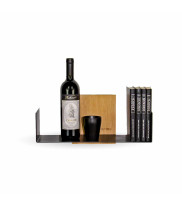 Floating shelf SCALA 1 | CD with metal and oak nature oiled decorated with wine and books