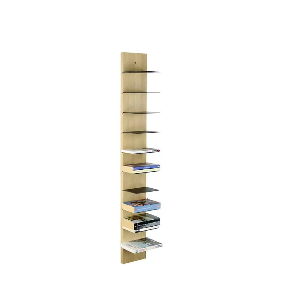 Bookcase and magazine rack in one shelf SCALA 10 | book raw oak decorated
