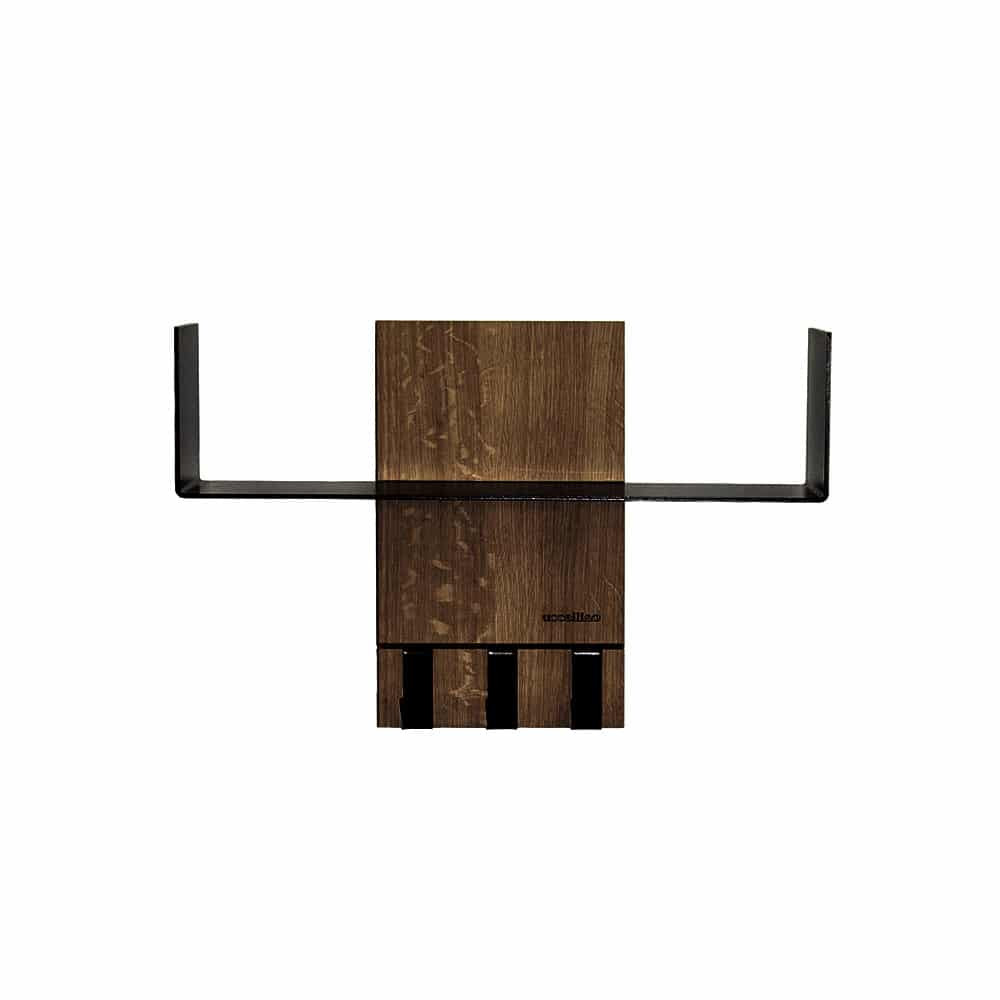 Kitchen shelf or bathroom shelf with 3 hooks and large shelf in oak smoked blank