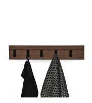 Oak smoked finish shelf rail with 5 metal hooks with towels