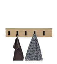 Hook rail SCALA | hook raw oak with 5 hooks decorated with tea towels