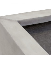 Detail rectangular concrete planter box in light gray