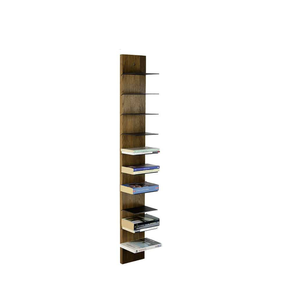 Bookcase wall mount SCALA 10 in smoked oak decorated with books