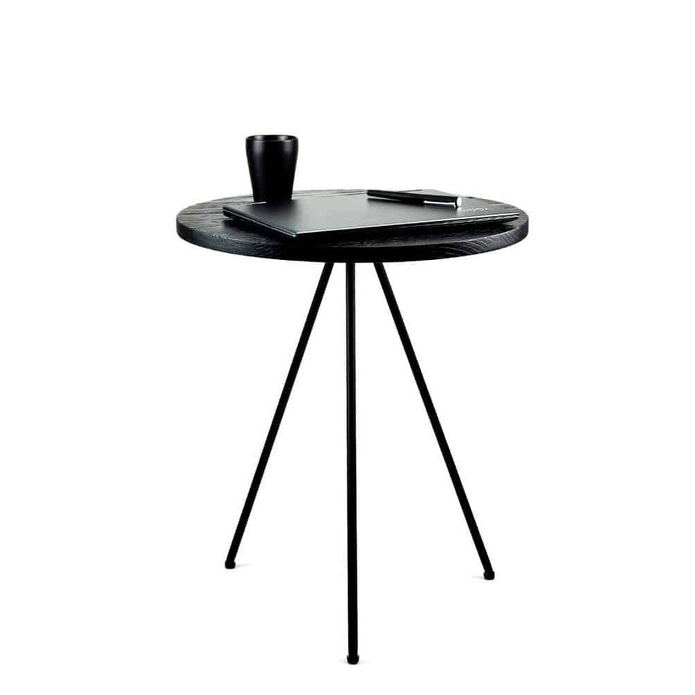 Round side table elegantly and filigree on steel tripod in black, decorated