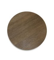 Top view of round wooden charger pad-pur of smoked oak