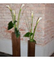 Floor vases COLUMN in height 55 and 70 cm of smoked oak decorated with callas